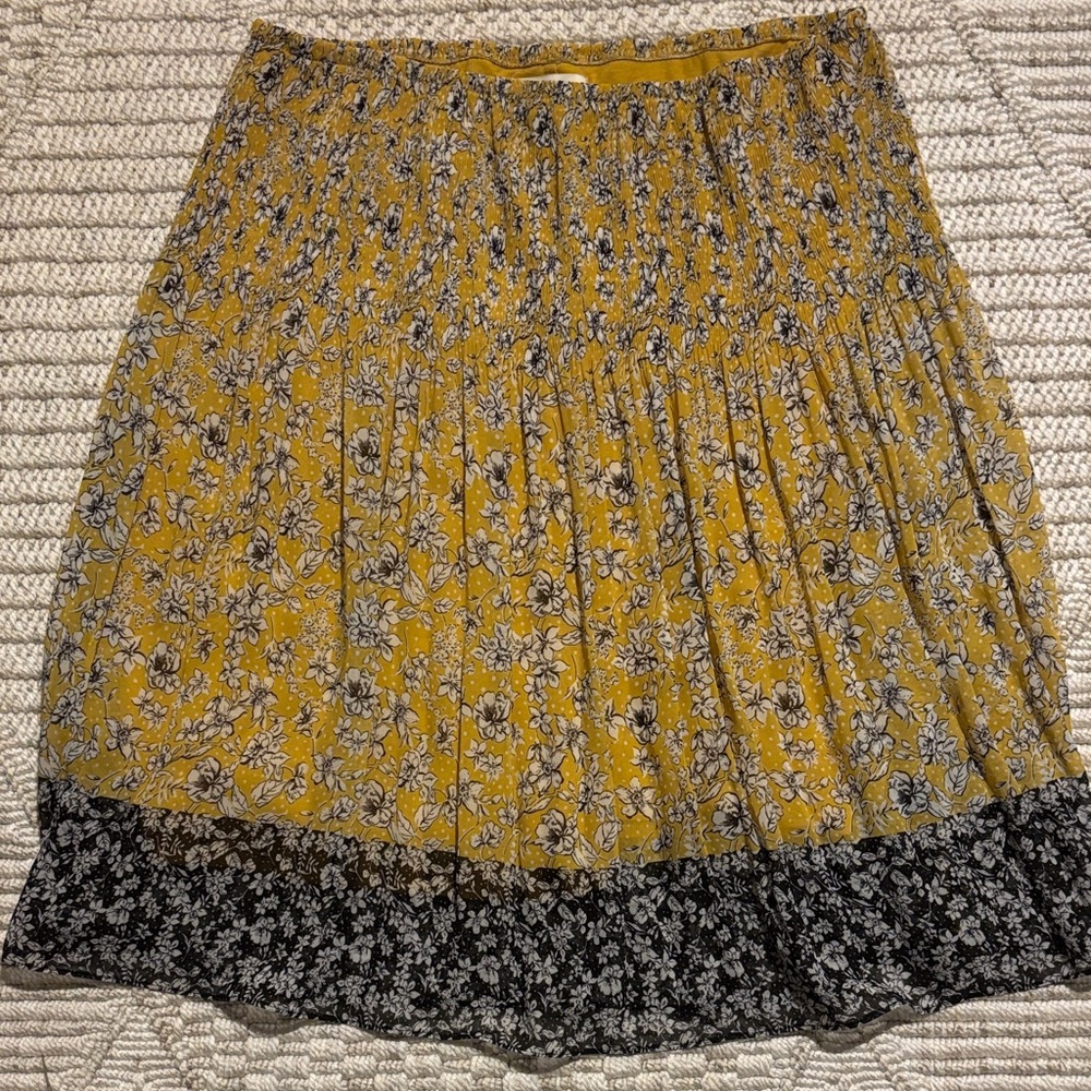 Max Studio Yellow and Black Floral A-Line Skirt